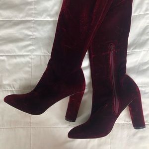 Aldo Burgundy Velvet Knee High Boots